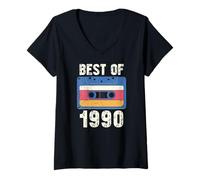 Femme Vintage 1990's Kid Retro Era Born in The 1990 Cassette T-Shirt avec Col en V