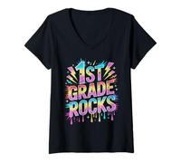 Femme Vintage 1ère Grade Rocks Last Day Cutest Bees Teacher I Teach T-Shirt avec Col en V