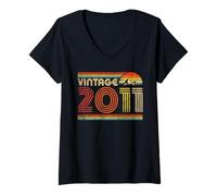 Femme Vintage 2011 Classic 2011 Vintage Year Men Women Birthday T-Shirt avec Col en V