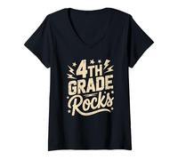 Femme Vintage 4th Grade Rocks Teacher Last Day Future Heroes Choir T-Shirt avec Col en V