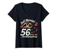 Femme Vintage 56 years marriage anniversary Crew legends His/Her T-Shirt avec Col en V