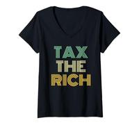 Femme Vintage 70s Font & Colors: Tax The Rich T-Shirt avec Col en V