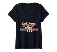 Femme Vintage '76 1976 Style Comic Style Cinquantenaire Anniversaire T-Shirt avec Col en V