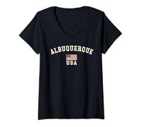Femme Vintage Albuquerque USA Drapeau Américain NM Souvenir Rétro T-Shirt avec Col en V