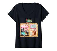 Femme Vintage années 1950 Diner Café Drive in T-Shirt avec Col en V