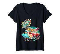 Femme Vintage années 1950 Diner Café Drive in T-Shirt avec Col en V