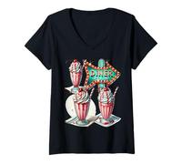Femme Vintage années 1950 Diner Café Drive in T-Shirt avec Col en V
