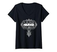 Femme Vintage avec crânes - Si Vis Pacem Para Bellum T-Shirt avec Col en V
