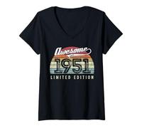 Femme Vintage Awesome Since 1951 Édition limitée 74e anniversaire T-Shirt avec Col en V