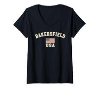 Femme Vintage Bakersfield USA Drapeau USA CA Cool Souvenir Rétro T-Shirt avec Col en V