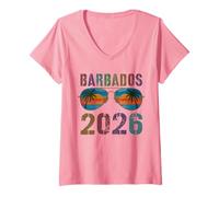 Femme Vintage Barbade 2026 Besties Vacances Surf Voyage Assorti T-Shirt avec Col en V