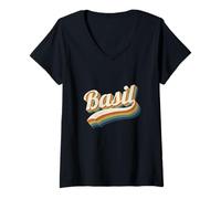 Femme Vintage Basil Personnalisé Nom Basil T-Shirt avec Col en V