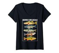 Femme Vintage Bass Fishing Fish Chart Respect The Local T-Shirt avec Col en V