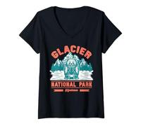 Femme Vintage Bear Glacier National Park Montana Souvenir rétro T-Shirt avec Col en V