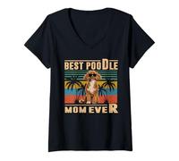 Femme Vintage Best Dog Mom Ever Funny Poodle Dog Mothers Day T-Shirt avec Col en V