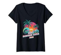 Femme Vintage Best Summer Ever 2026 Voyage Vacances Plage Voyage T-Shirt avec Col en V
