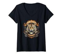 Femme Vintage Born in 1974 Classic Tiger 52nd Birthday T-Shirt avec Col en V