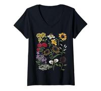 Femme Vintage Botanical Art Fleurs cultivateurs de plantes T-Shirt avec Col en V