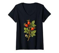 Femme Vintage Botanical Rose Musquée Nature Fruit Art Print T-Shirt avec Col en V