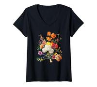 Femme Vintage Botanique Fleur Peinture Esthétique Fine Art T-Shirt avec Col en V