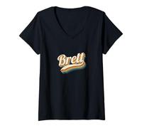 Femme Vintage Brett Personnalisé Nom Brett T-Shirt avec Col en V