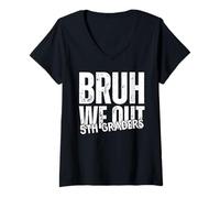 Femme Vintage Bruh We Out Teachers Joyeux dernier jour d'école T-Shirt avec Col en V