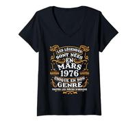 Femme Vintage Cadeau d'anniversaire 50 Ans Nés en Mars 1976 T-Shirt avec Col en V