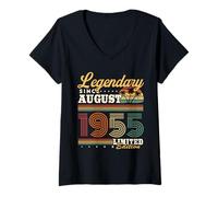 Femme Vintage Cadeau D'anniversaire 70 Ans Nés En Août 1955 T-Shirt avec Col en V