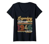 Femme Vintage Cadeau d'anniversaire 80 Ans Nés en Janvier 1946 T-Shirt avec Col en V
