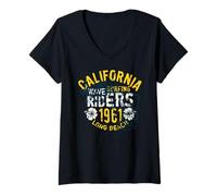 Femme Vintage California Wave Surf Riders 1961 Long Beach T-Shirt avec Col en V