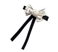 Femme Vintage Camélia Perles Ruban Nœud Papillon Broche Pin Étudiant Uniforme Chemise Jabot Col Jabot Nœud Papillon Clip Party Nœud Cravate, a, taille unique