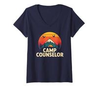 Femme Vintage Camp Counselor Directeur de l'équipe de Camping d'été T-Shirt avec Col en V