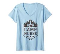 Femme Vintage Camp Infirmière Infirmière École Camping Host Squad T-Shirt avec Col en V