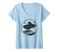 Femme Vintage Car Mountain Road Trip Auto Paysages T-Shirt avec Col en V