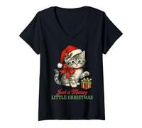 Femme Vintage Cat Christmas Santa Hat Retro Kitten Art Cat Lover T-Shirt avec Col en V
