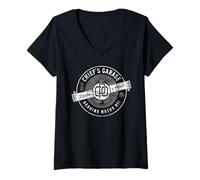 Femme Vintage Chief's Garage Huile Moteur Authentique 1893 CPO Vieilli T-Shirt avec Col en V