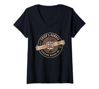 Femme Vintage Chief's Garage Huile Moteur Authentique 1893 CPO Vieilli T-Shirt avec Col en V
