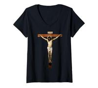 Femme Vintage Christ sur la Croix Jésus Mort - Sauveur T-Shirt avec Col en V
