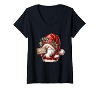 Femme Vintage Christmas GNOME for Women Men and Kids Cute Santa T-Shirt avec Col en V