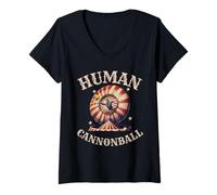 Femme Vintage Circus Humain Cannonball Party Squad Retro Team T-Shirt avec Col en V