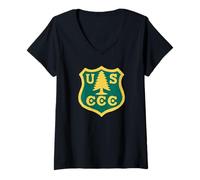 Femme Vintage Civilian Conservation Corps Retro CCC Logo T-Shirt avec Col en V