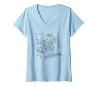 Femme Vintage Computer PC Expanded View IT Diagram Graphic T-Shirt avec Col en V