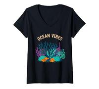 Femme Vintage Coral Marine Beach Reef Esthétique Ocean Life T-Shirt avec Col en V