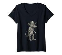 Femme Vintage Cowboy Rat Mouse Texas Wild West T-Shirt avec Col en V