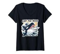 Femme Vintage Eat The Rich Ukiyo-e Kanagawa Wave Ocean Lovers T-Shirt avec Col en V