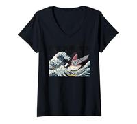 Femme Vintage Eat The Rich Ukiyo-e Kanagawa Wave Ocean Lovers T-Shirt avec Col en V