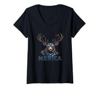 Femme Vintage Elk 4 juillet Merica T-Shirt avec Col en V