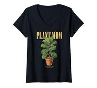 Femme Vintage Fiddle-Leaf Figue Plante Maman Nature Flora Jardinier T-Shirt avec Col en V