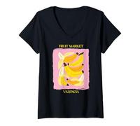 Femme Vintage Fruit Banana Flower Botanical Cottagecore Fruit T-Shirt avec Col en V