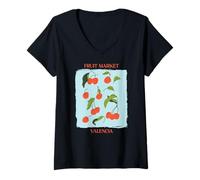 Femme Vintage Fruit Cherry Flower Botanical Cottagecore Fruit T-Shirt avec Col en V